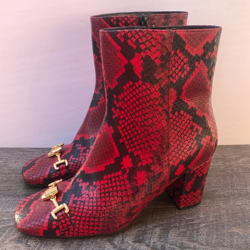Cavalli Class Red Python Block Heel Boots - Picture 3 of 9